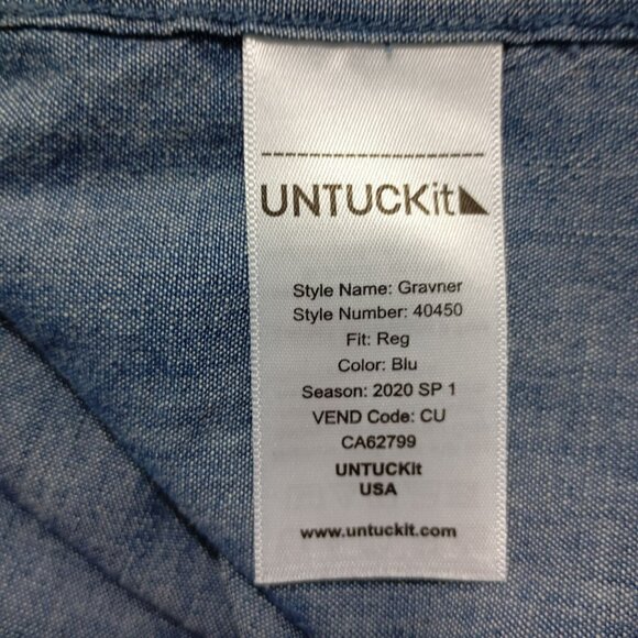 Untuckit Shirt Large Mens Gravner Regular Fit Long Sleeve Chambray  100% Cotton - Picture 6 of 10